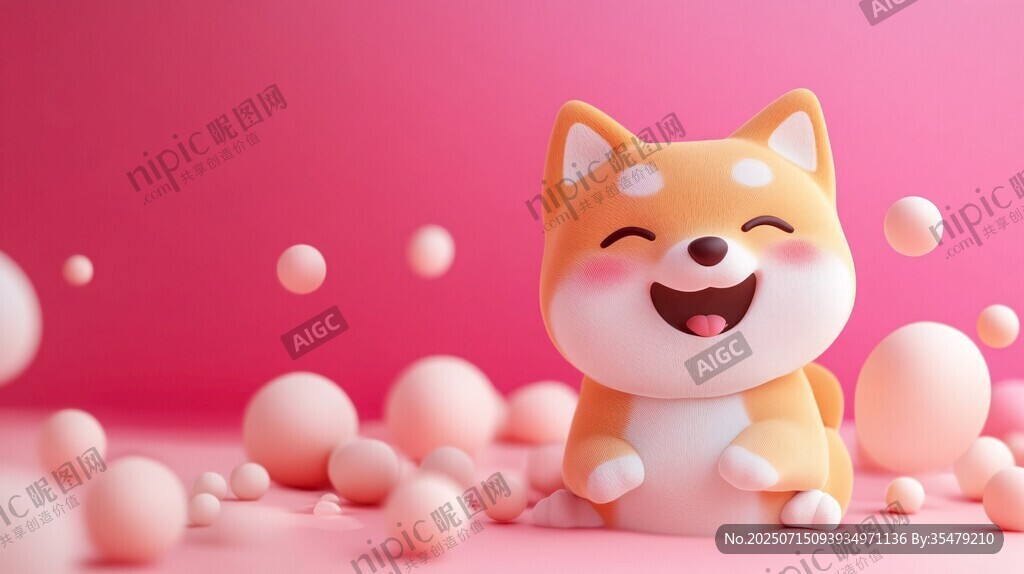 可爱柴犬置身粉色梦幻场景