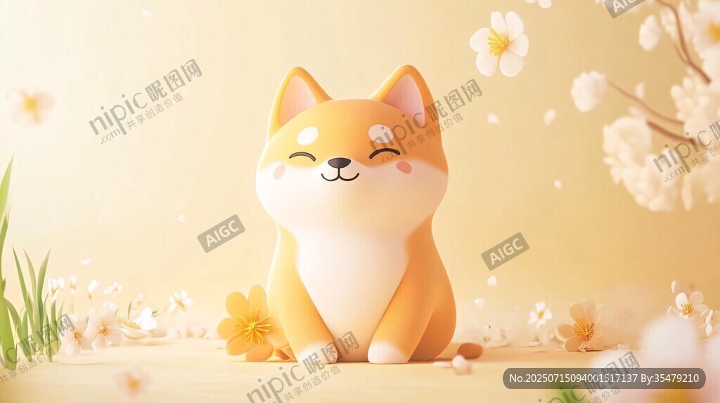 可爱柴犬置身春日花海中