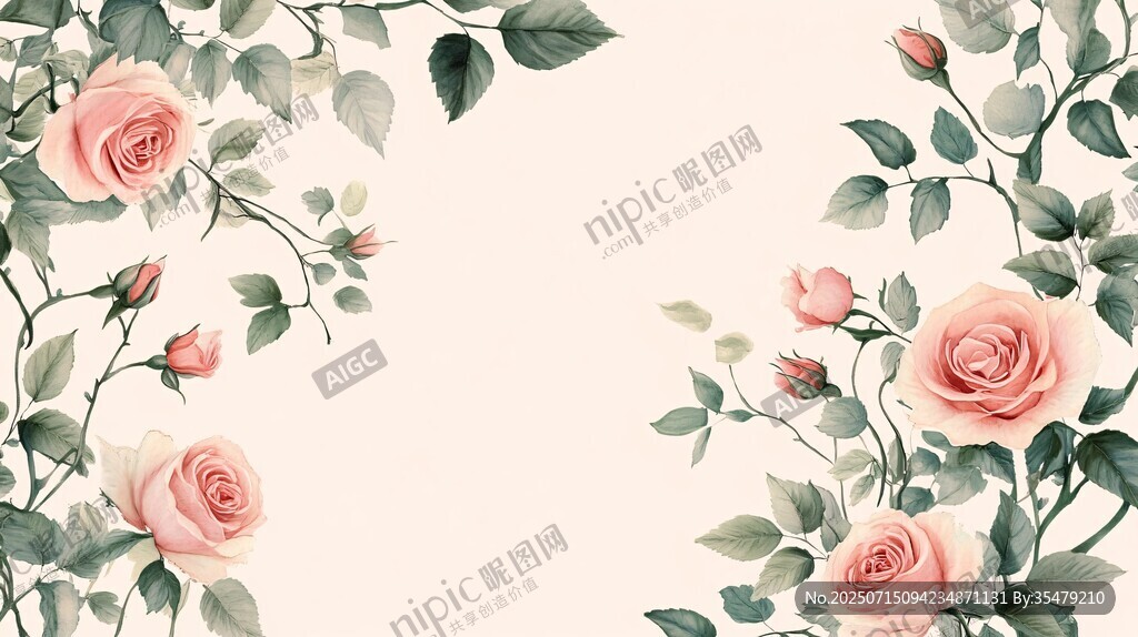 粉色玫瑰花卉边框插画