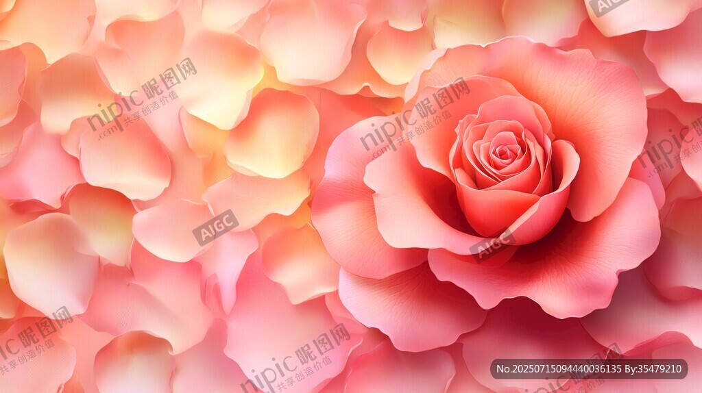 浪漫粉玫瑰与花瓣背景