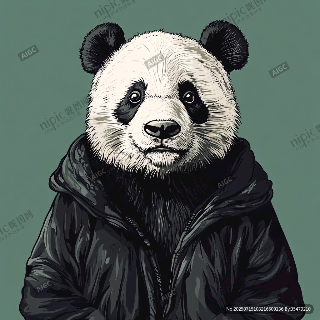穿着夹克的熊猫卡通形象