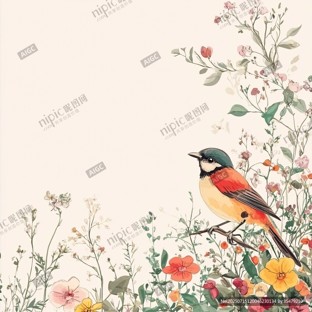 花鸟相依的自然清新图景