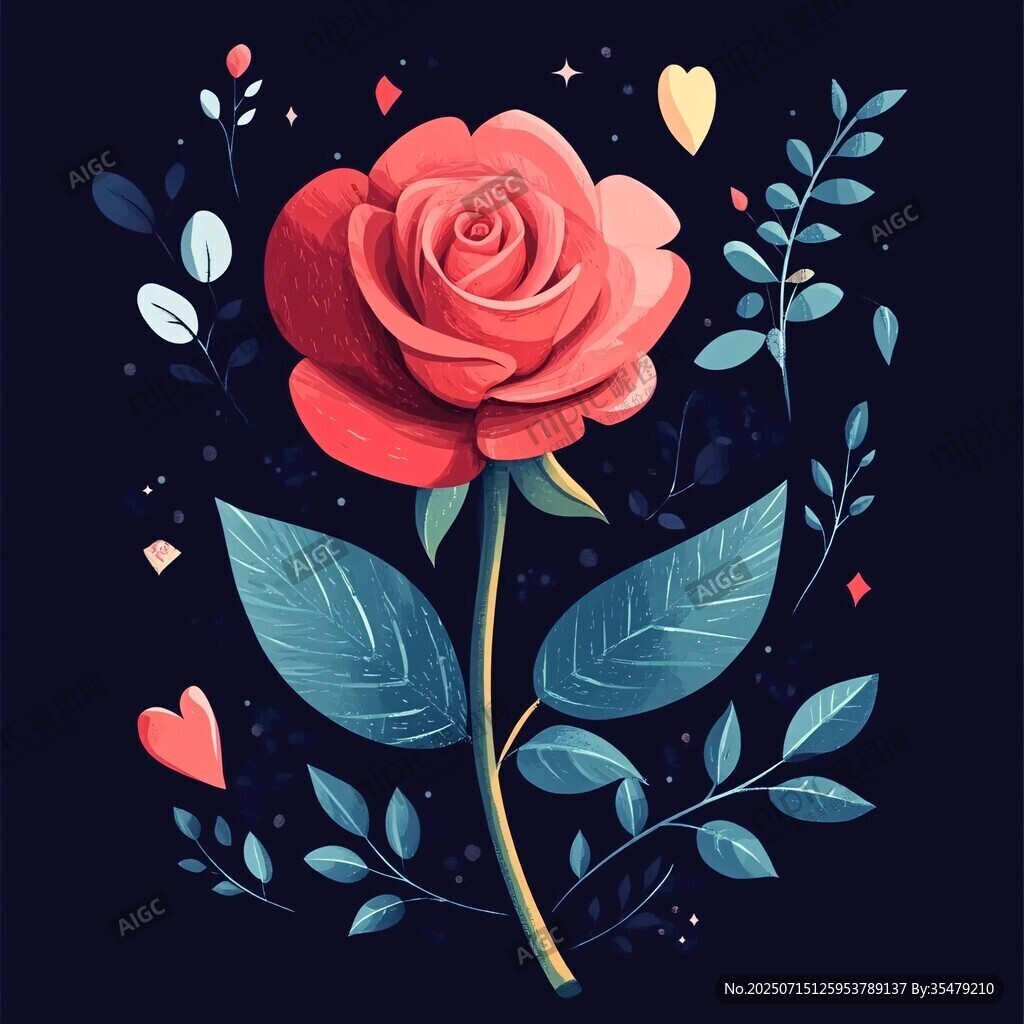 浪漫红玫瑰插画装饰图案
