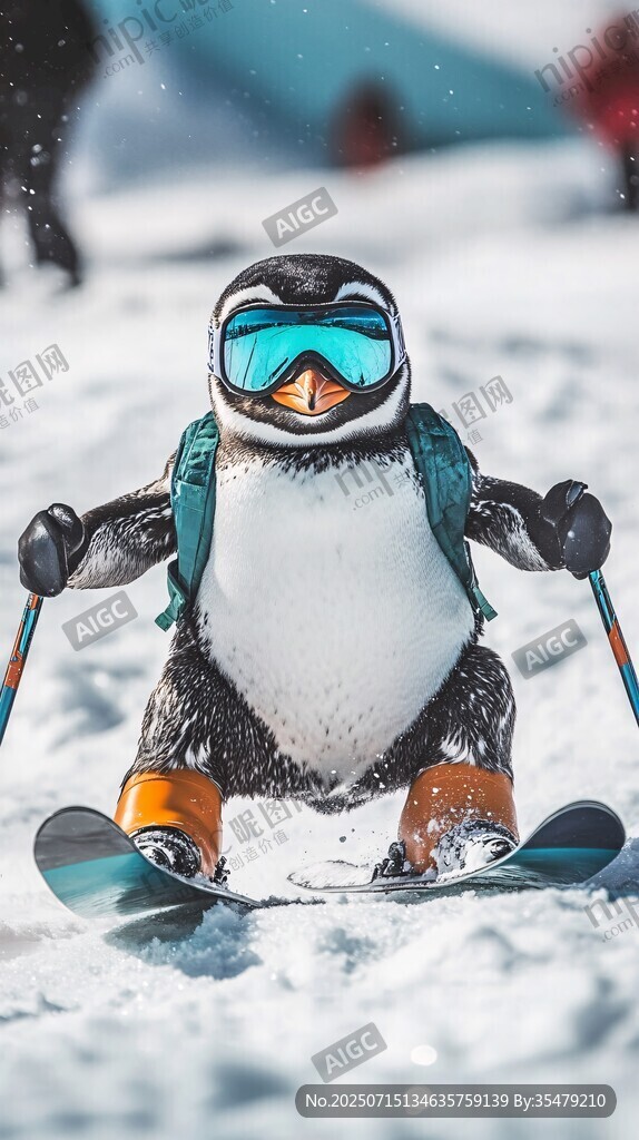 企鹅滑雪萌态尽显