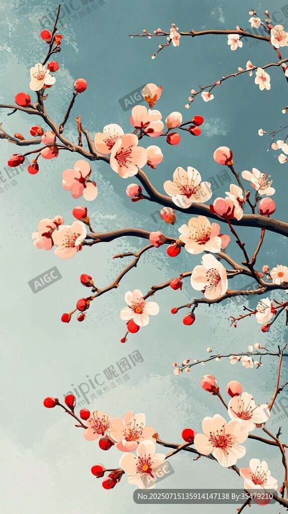 枝头绽放的粉嫩梅花