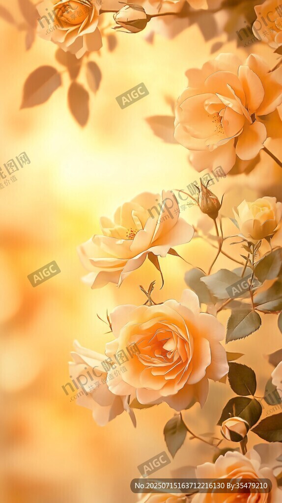 暖金色系娇艳盛开的玫瑰