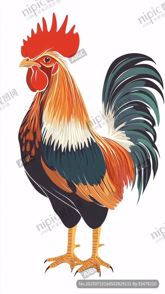 五彩斑斓大公鸡插画