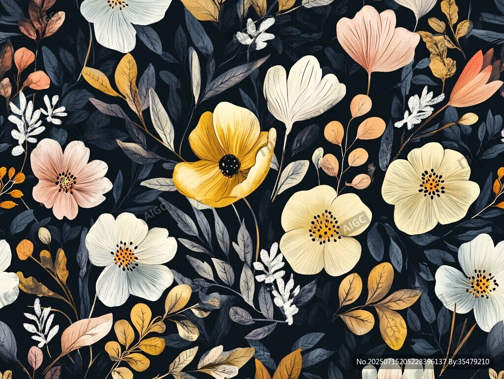 深色背景花卉图案设计
