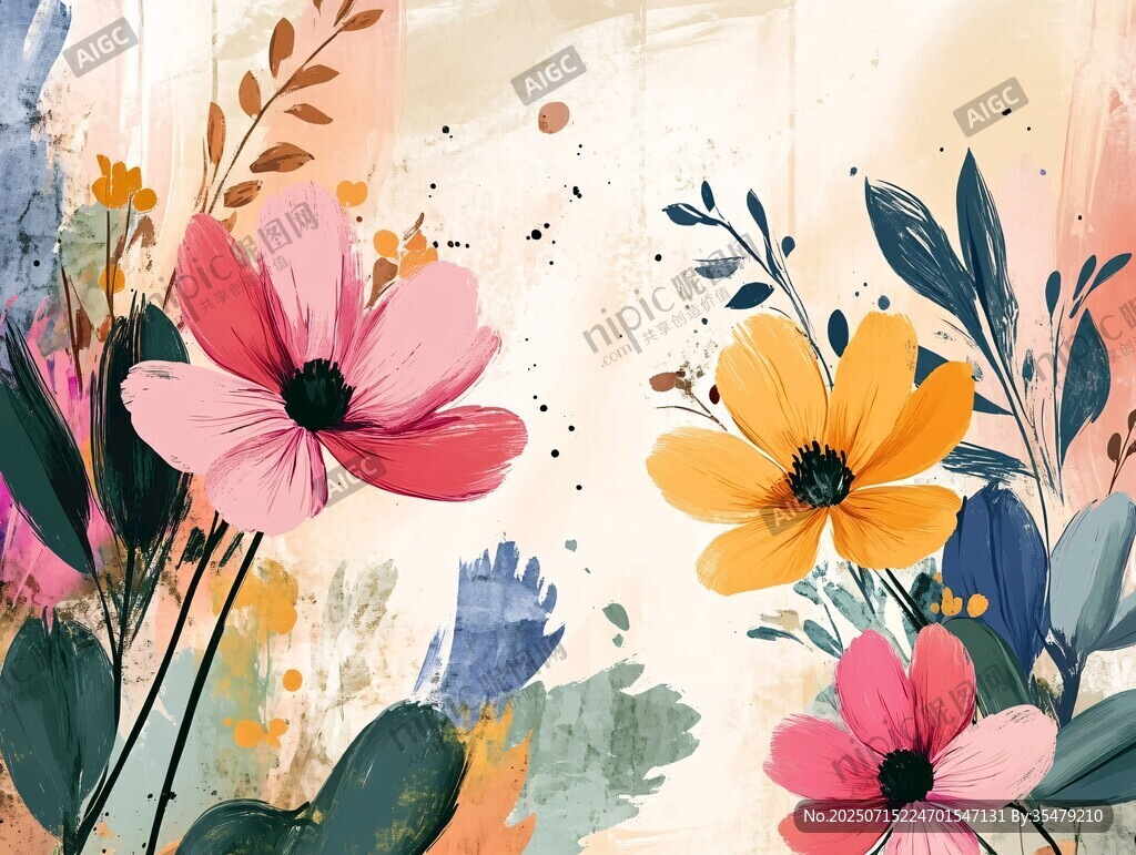水彩花卉插画 色彩斑斓