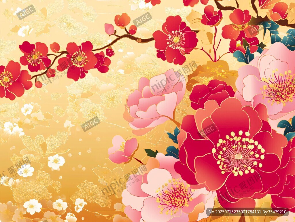 繁花绽放中式风插画