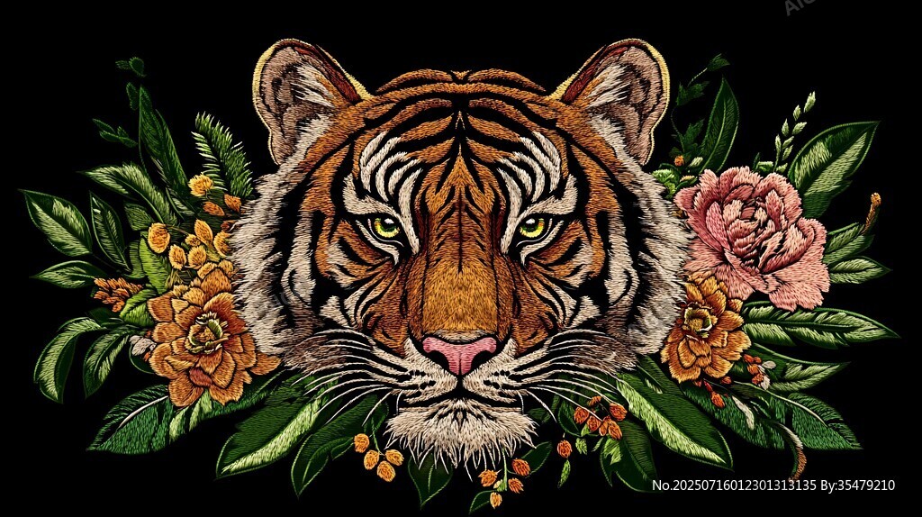 虎头繁花刺绣图案