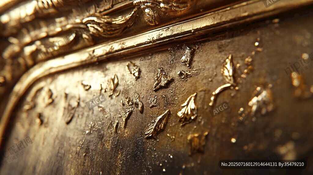 金色雕花器物局部特写