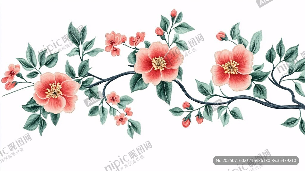 中式花卉藤蔓装饰图案