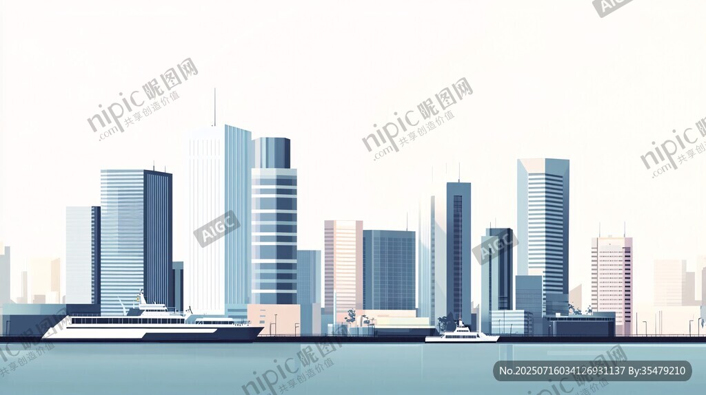 现代都市滨水天际线景观