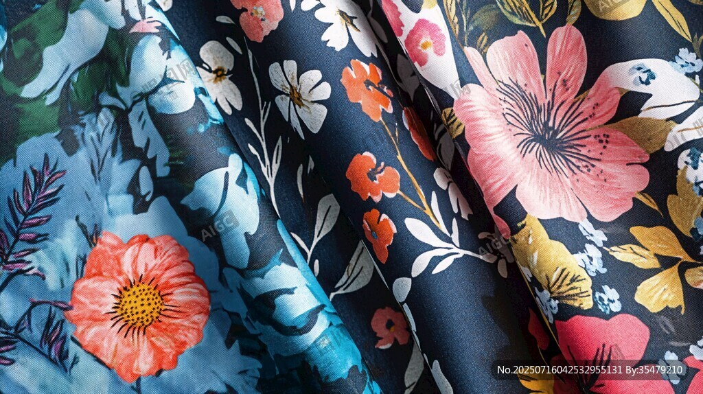 多彩花卉图案布料展示