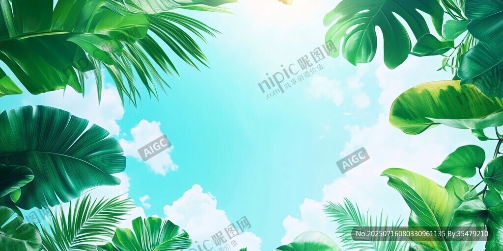 夏日热带绿植蓝天美景