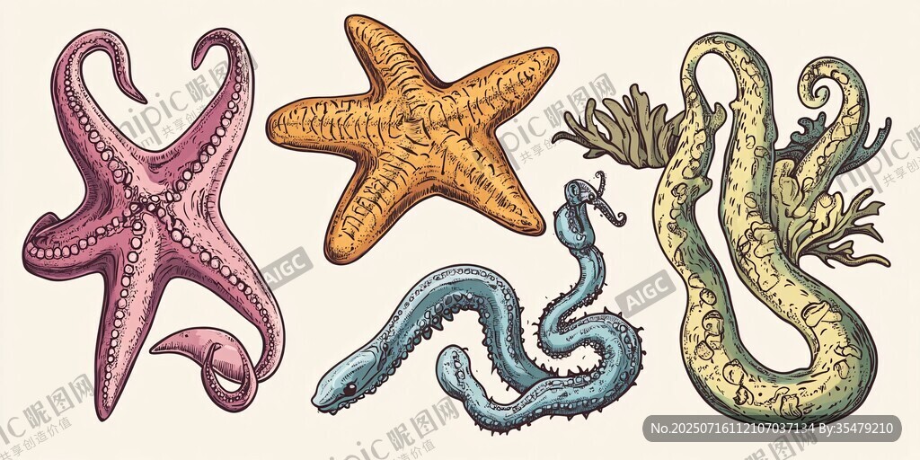 海洋生物手绘插画集合