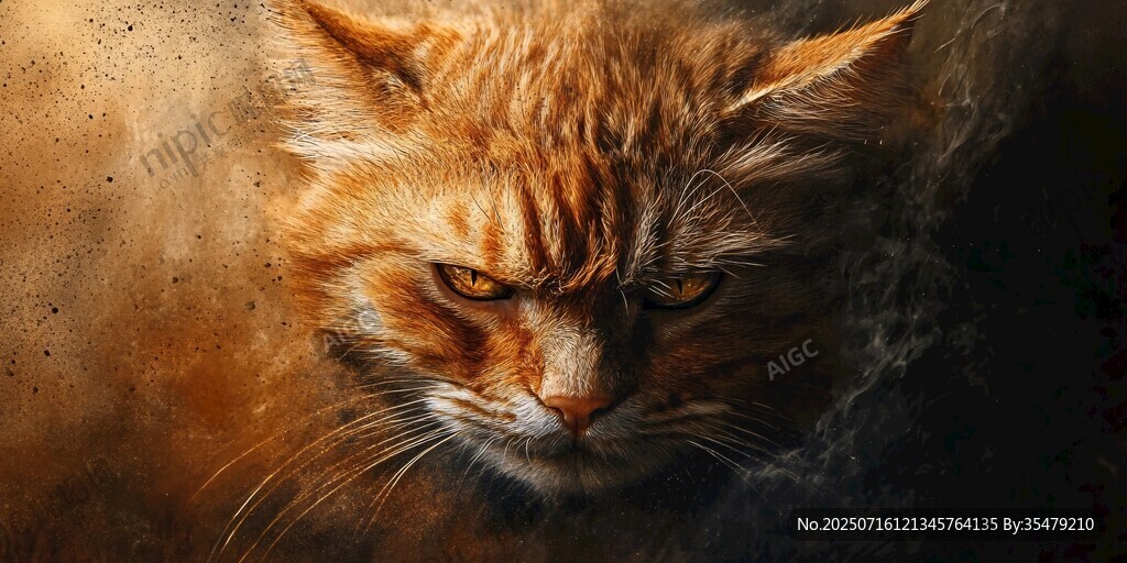 怒目而视的橘色长毛猫