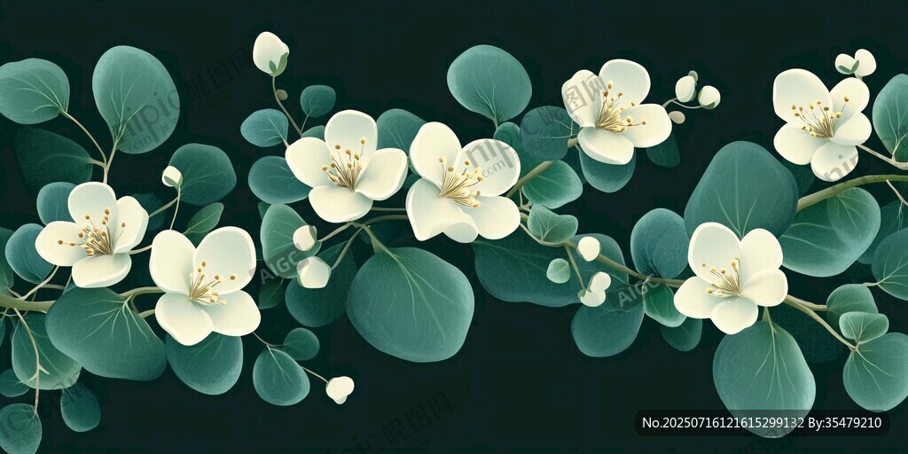 白花绿叶的优雅植物景观