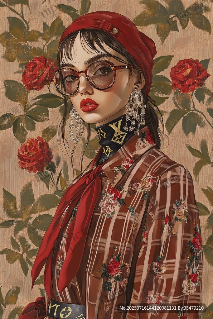 复古时尚少女的花卉风情