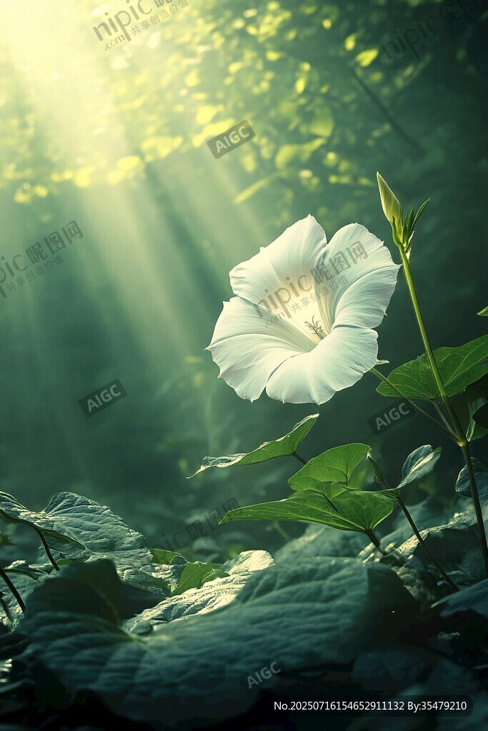 阳光照耀下的白色牵牛花
