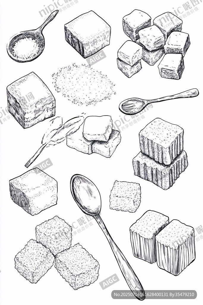 手绘方糖与勺子插画