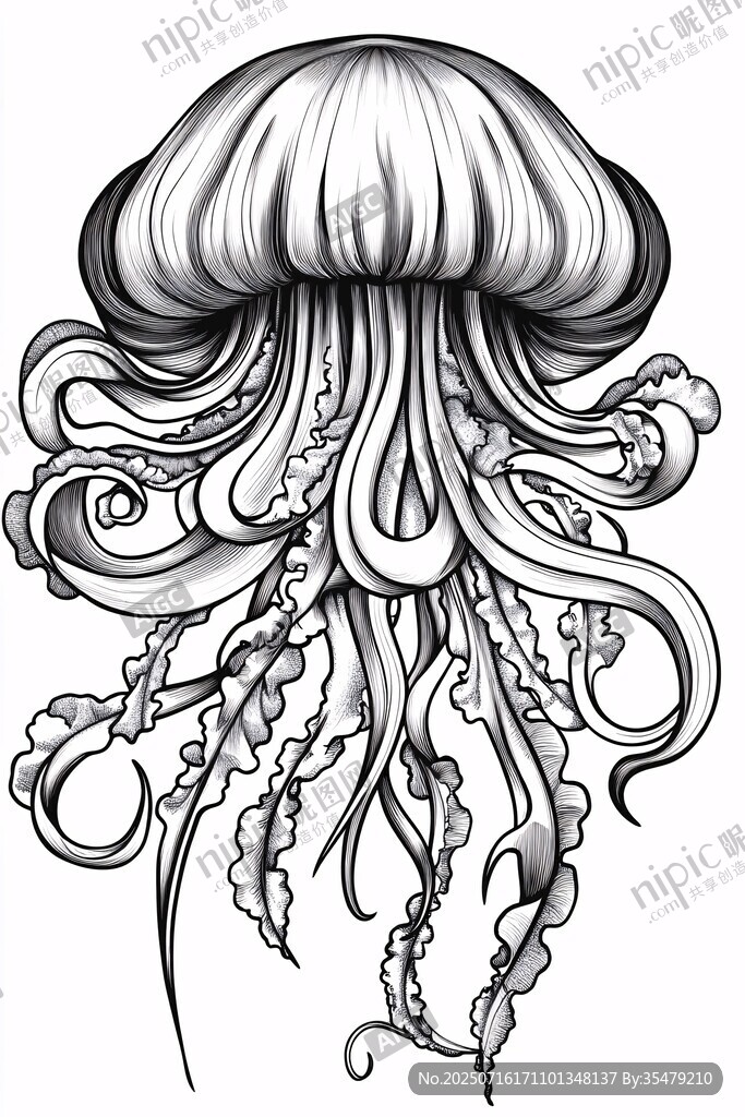 手绘水母插画