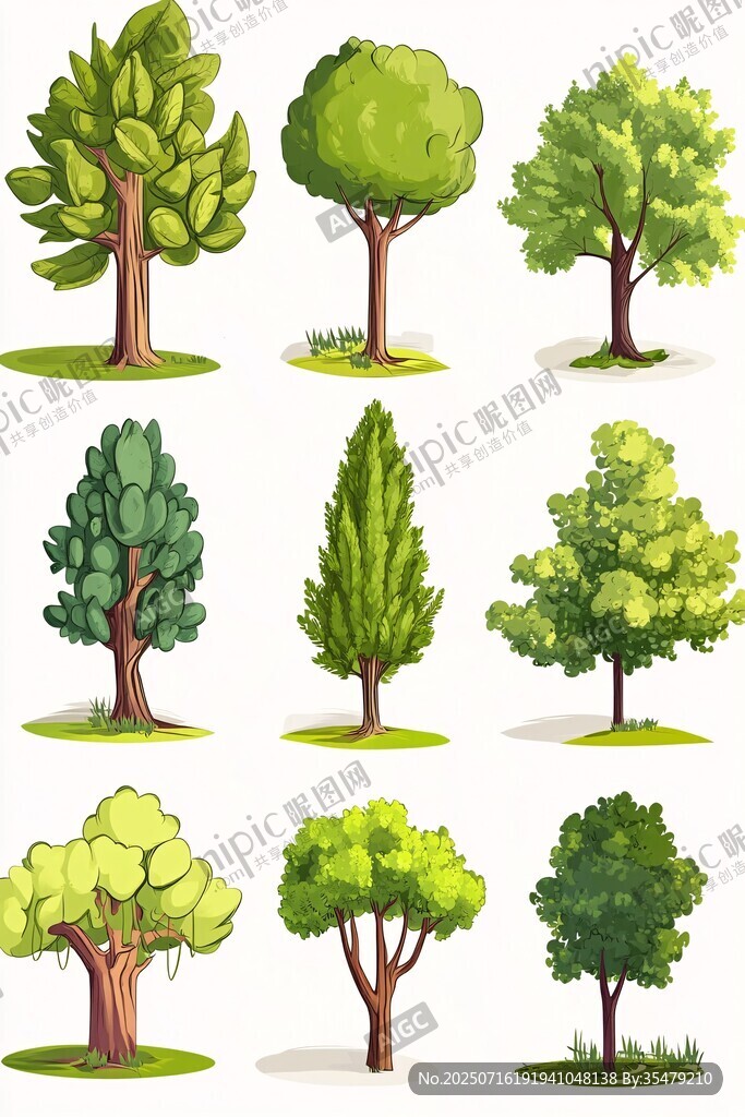 多样卡通树木插画集合