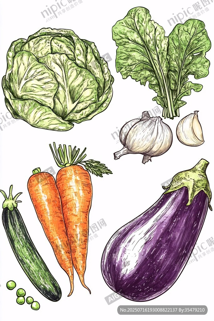 手绘多样蔬菜插画