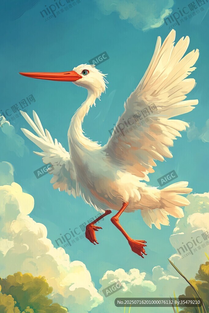 白鹭展翅翱翔于蓝天之下