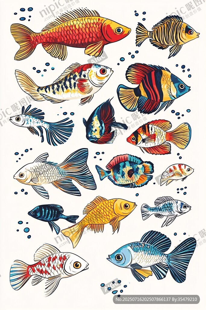 多彩金鱼插画图案集合