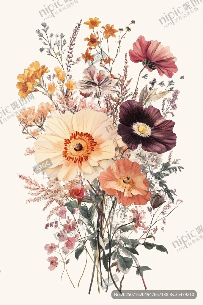 复古风多彩花卉插画