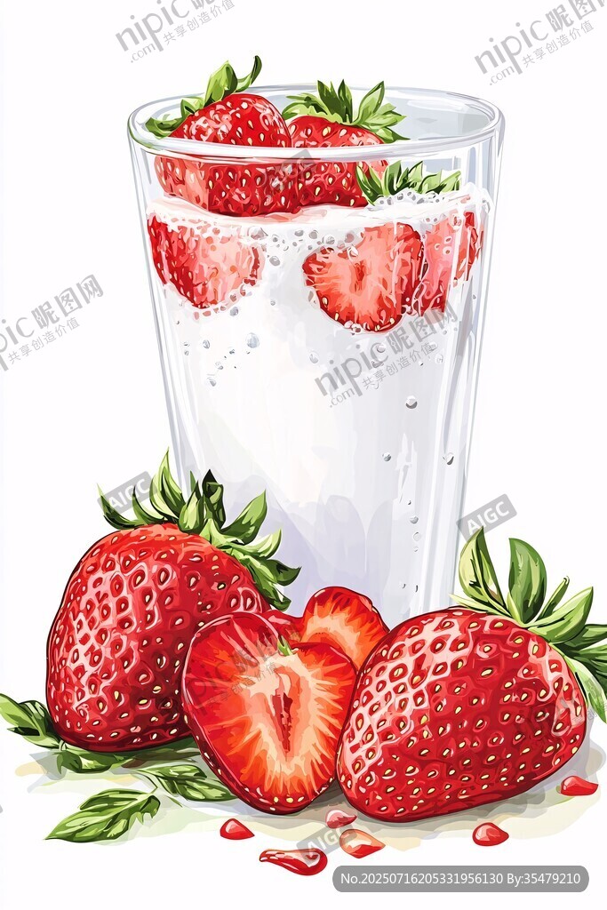 草莓牛奶饮品插画图