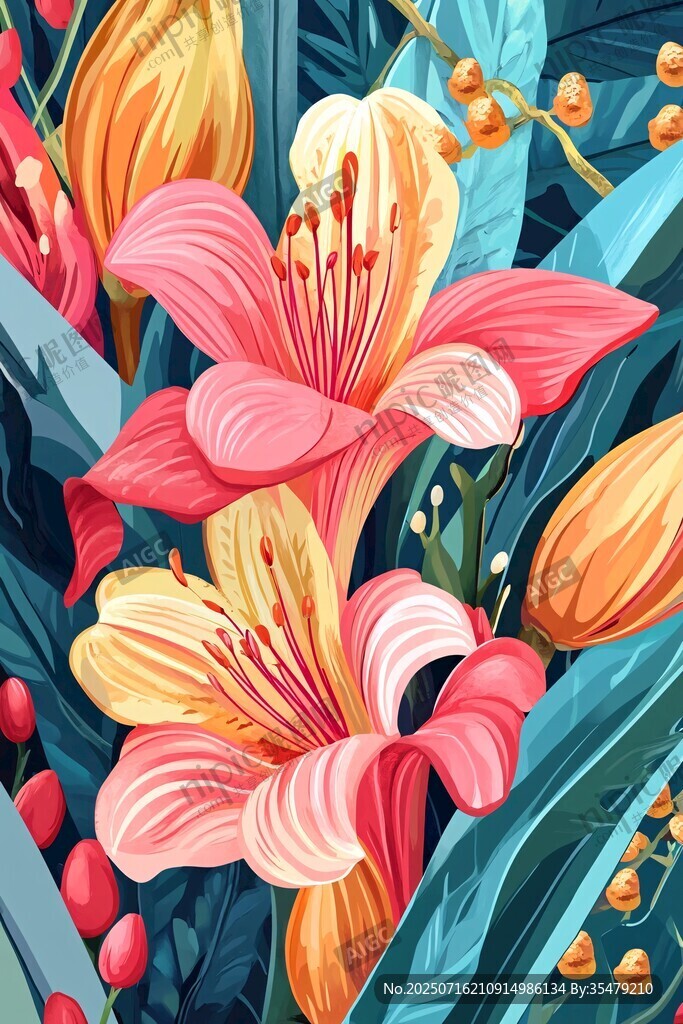 绚丽多彩的花卉插画