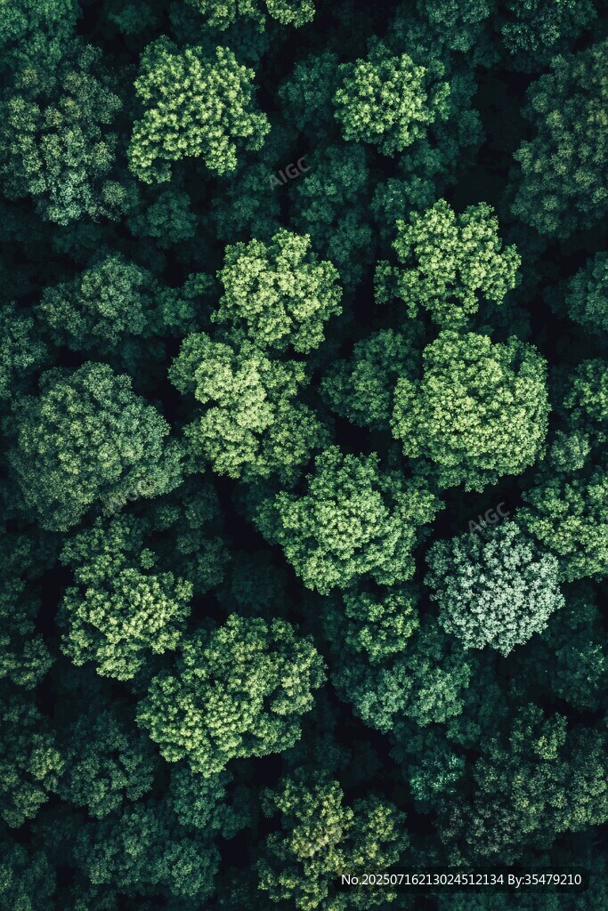 俯瞰葱郁森林景观