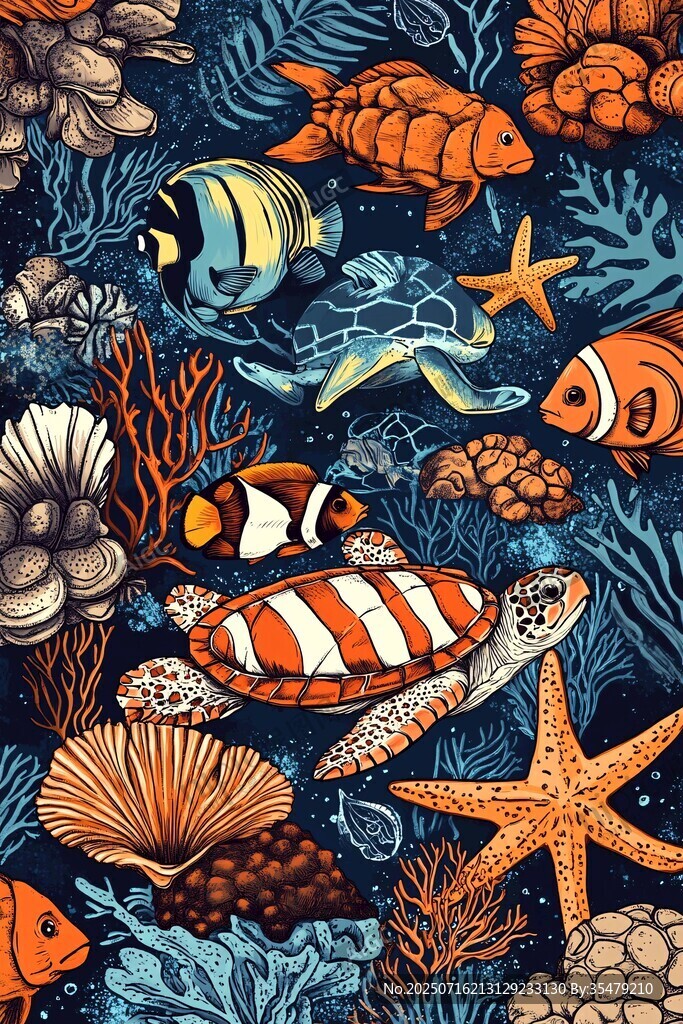 海底世界缤纷海洋生物图