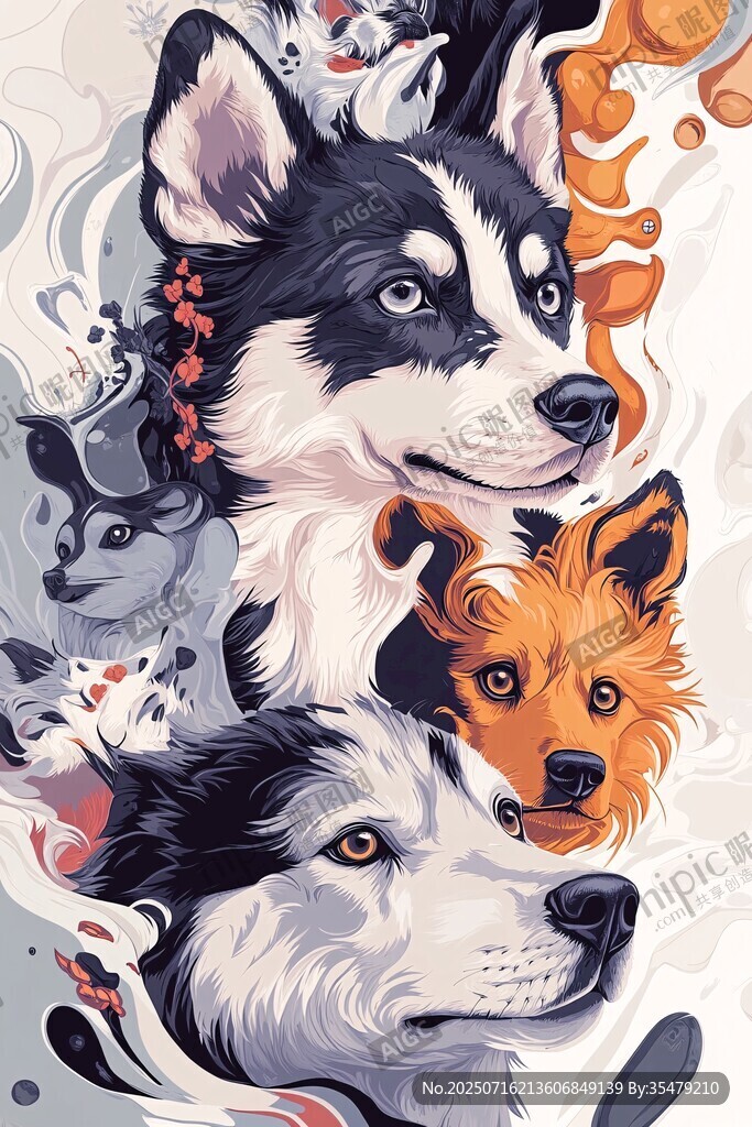 多彩萌犬插画 尽显可爱风采