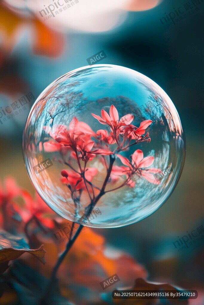 梦幻泡泡中的艳丽花朵