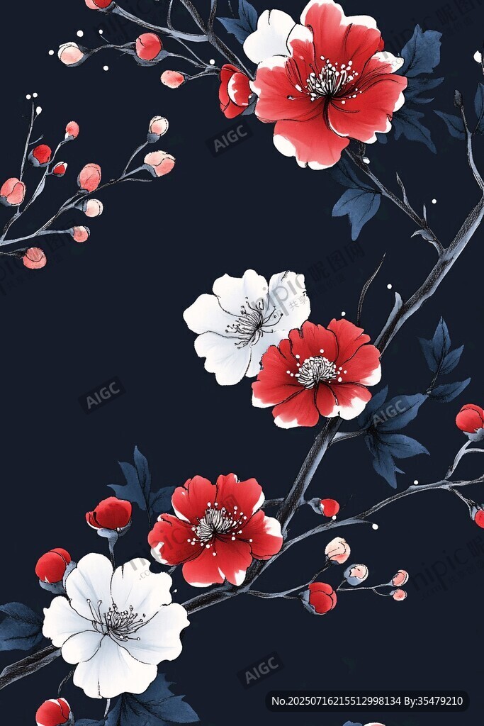 深蓝底花卉图案精美设计