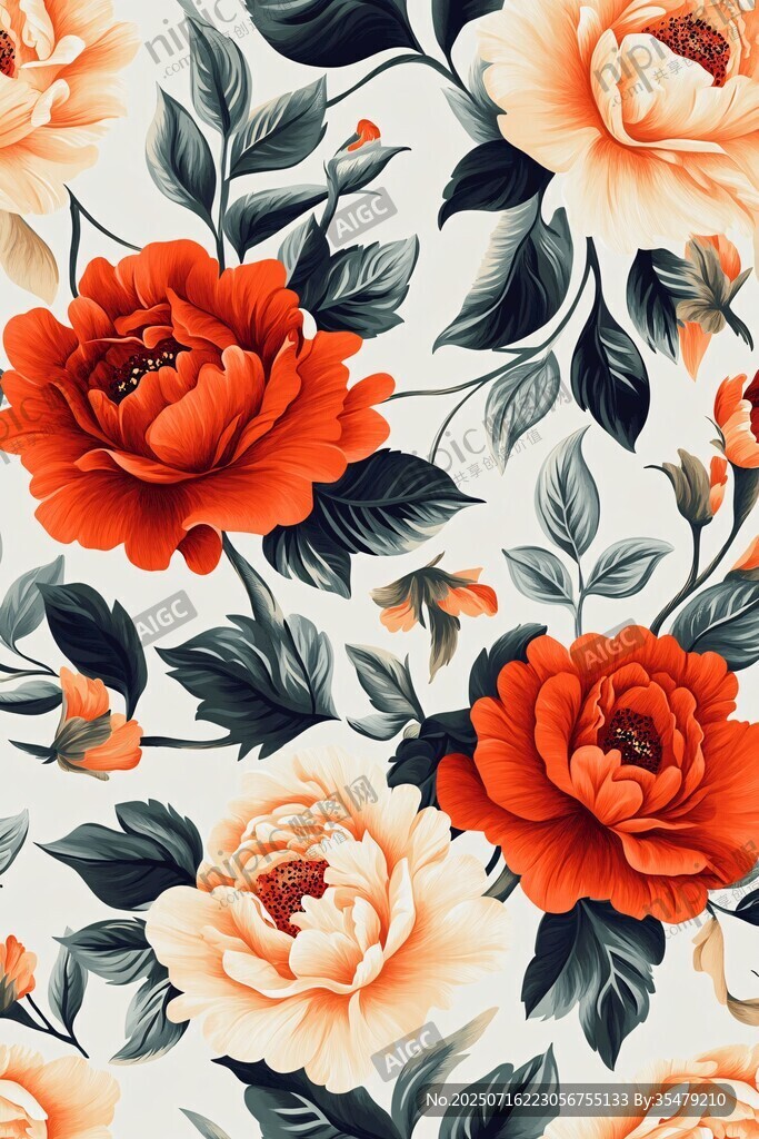 花卉图案 艳丽牡丹与绿叶