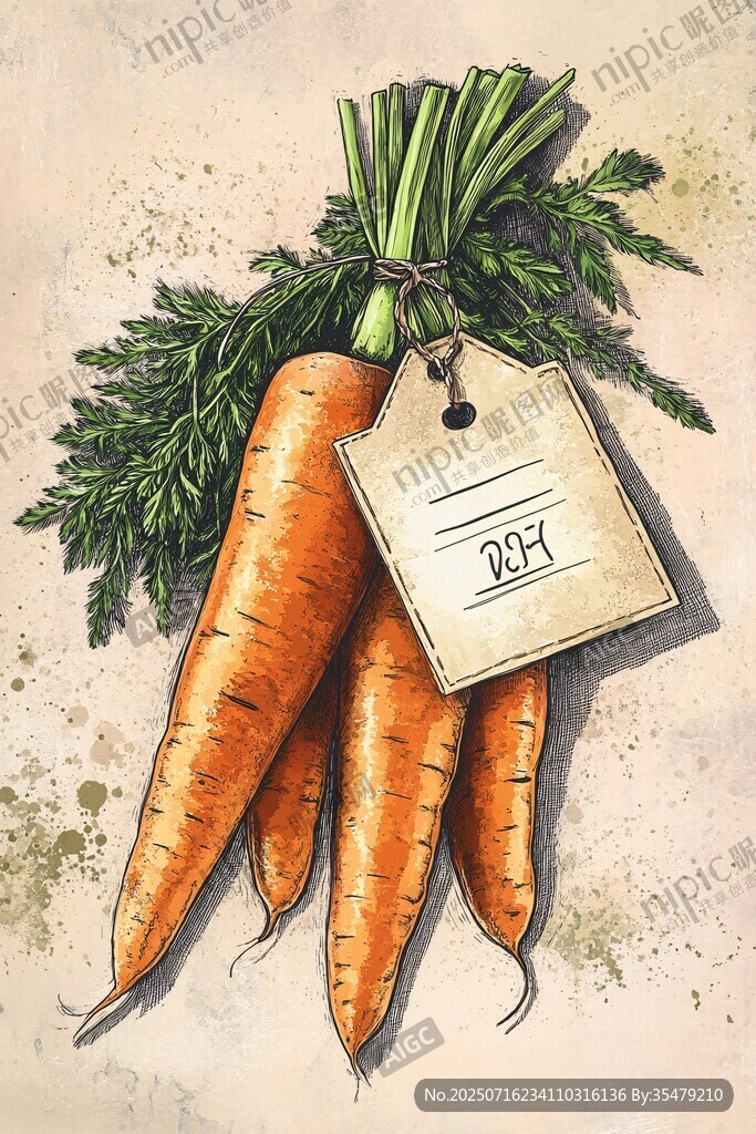 手绘胡萝卜束带价格标签