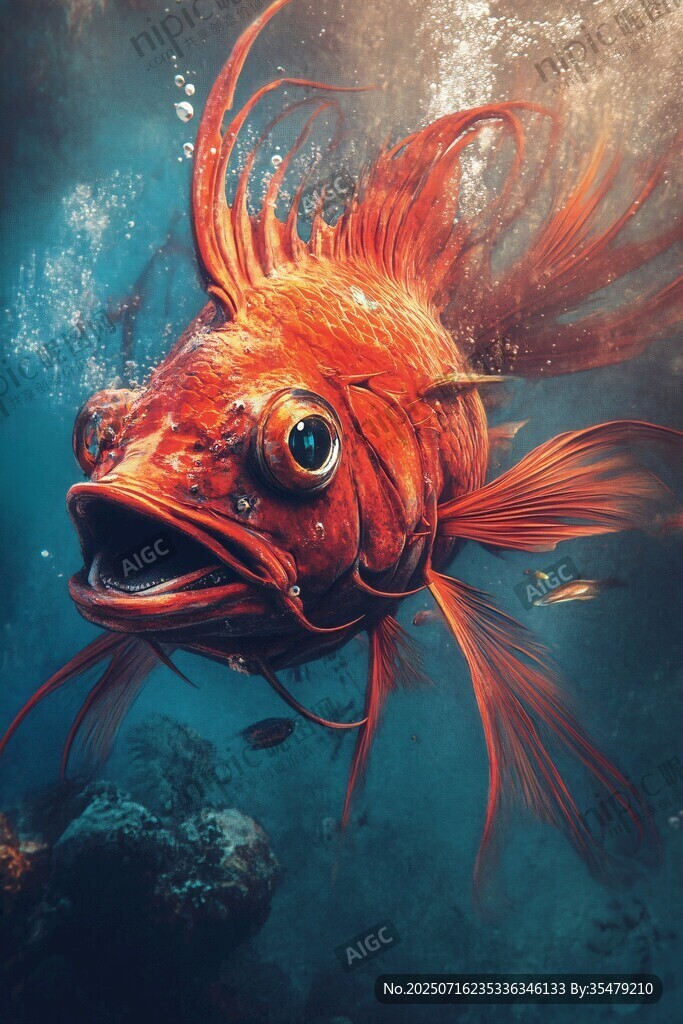 深海中的艳丽红鱼