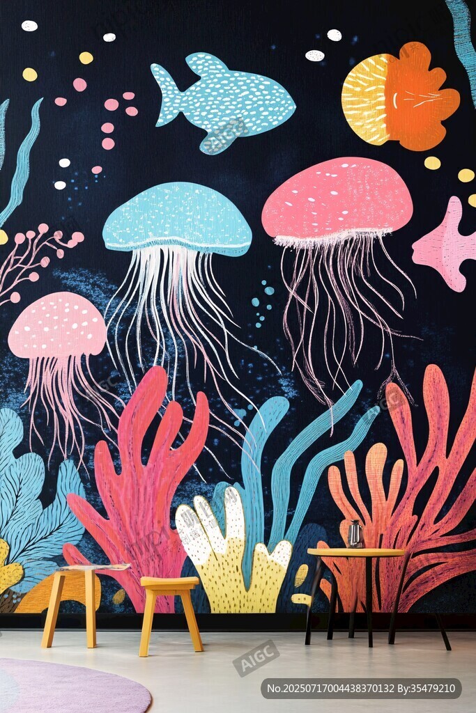 梦幻海底世界儿童房壁画