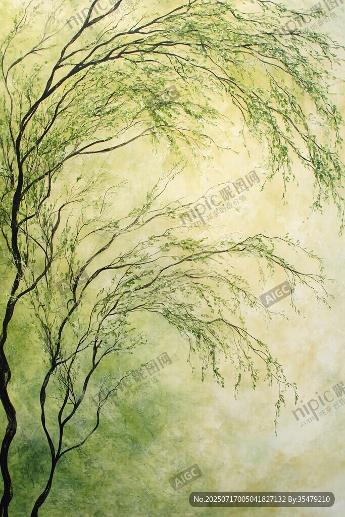 垂柳摇曳的诗意绿意画面