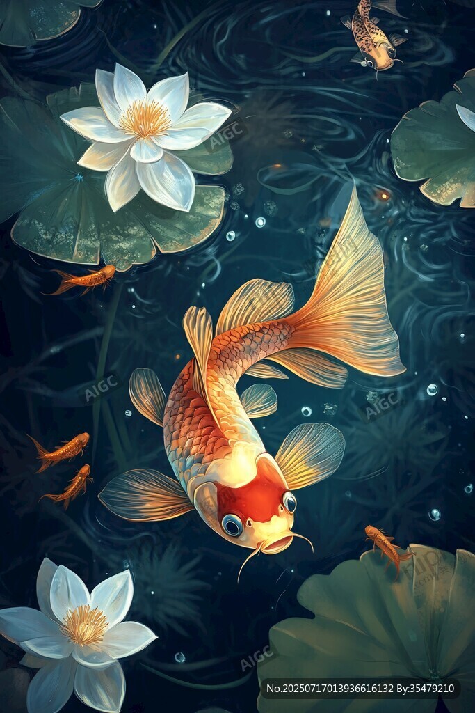 锦鲤戏荷图