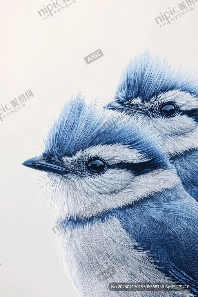 两只蓝羽小鸟特写