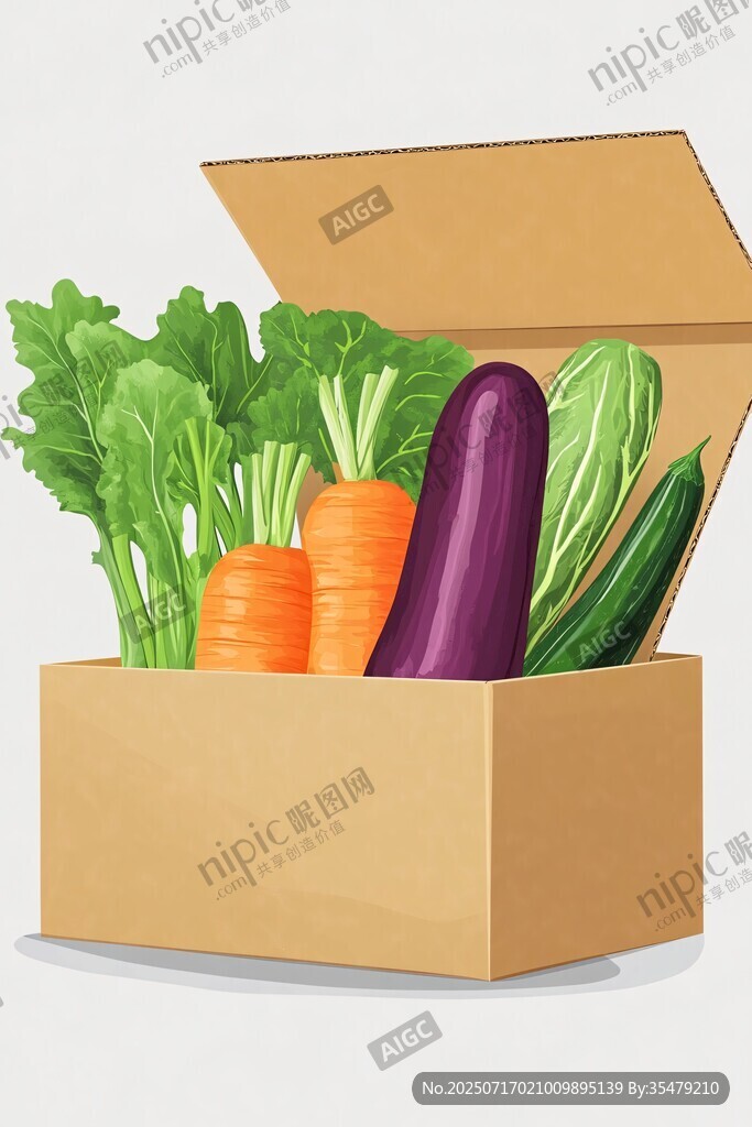 纸箱中的多彩新鲜蔬菜