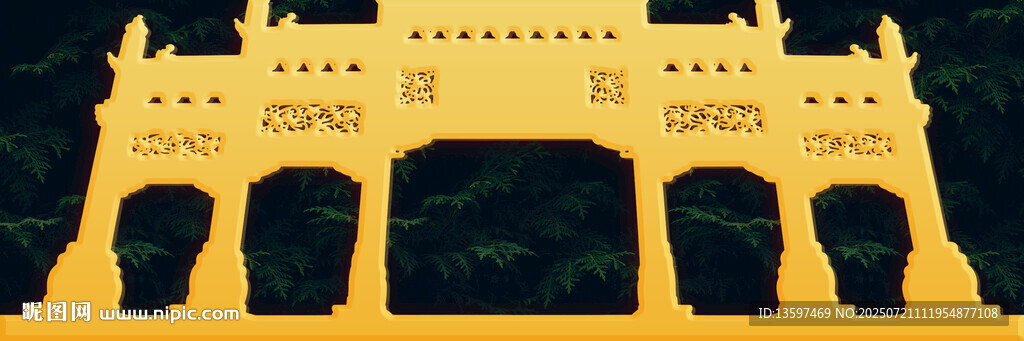 金色古建筑拱门景观