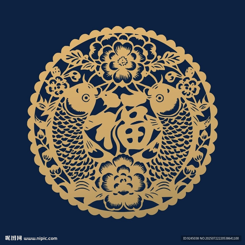 金色福鱼雕花图案