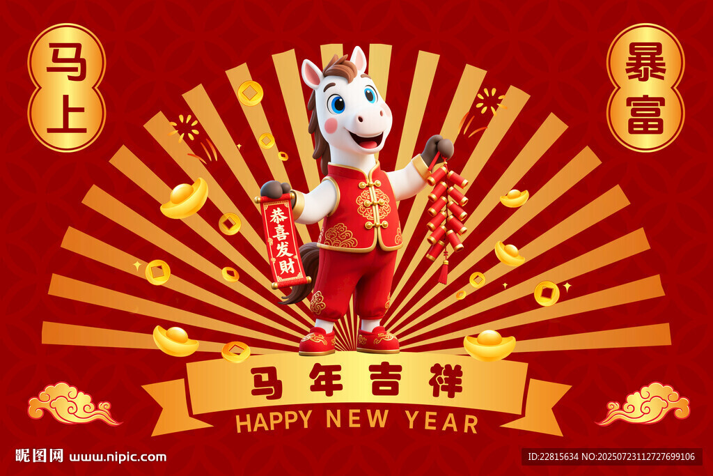 马年吉祥卡通形象贺岁图